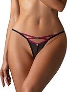 Sexy String, Strasssteine, offener Schritt, Mesh-Einlage, Gurte